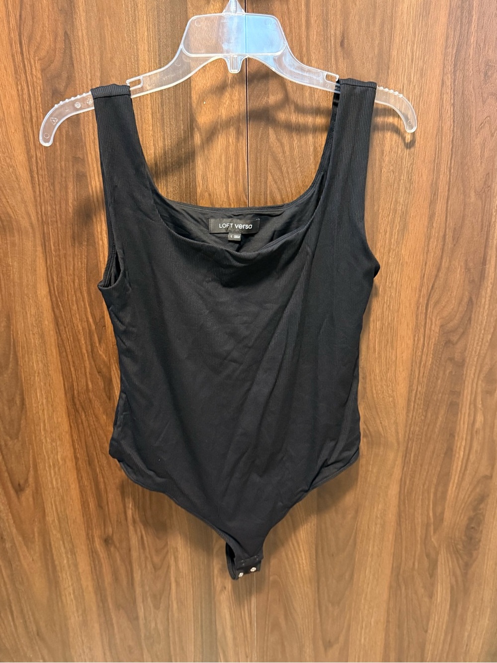 LOFT Versa Black Scoop Neck Thong Bodysuit, Size Large